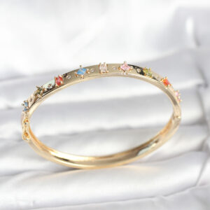 Pirinç Gold Renk Zirkon Taşlı Kelepçe Bileklik BB8087