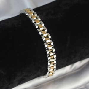 316L Çelik Gold ve Gümüş Renk 7 mm Kalınlık Erkek Bileklik EB3764