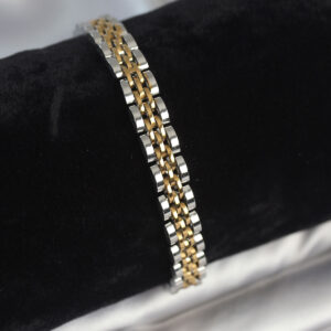 316L Çelik 7 mm Kalınlıkta Gold ve Gümüş Renkli Erkek Bileklik EB3766