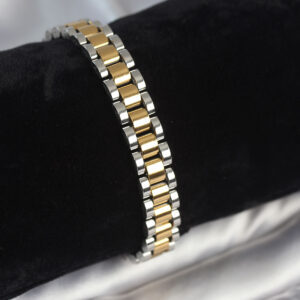 316L Çelik Gold ve Gümüş Renk 9 mm Kalınlık Erkek Bileklik EB3769